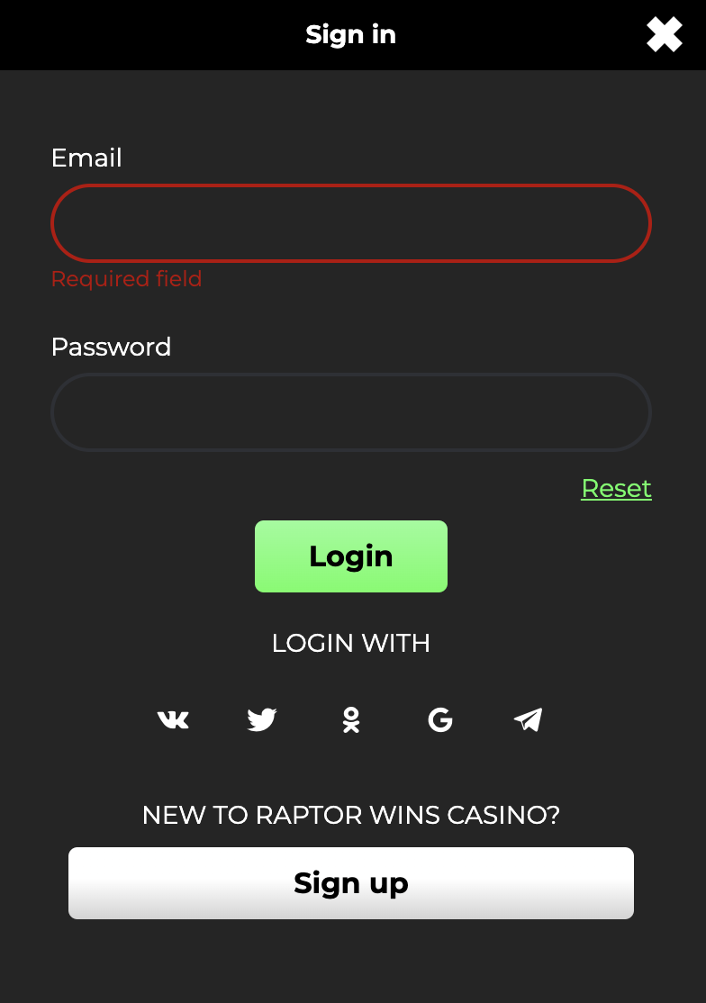 Raptor Wins Casino Login